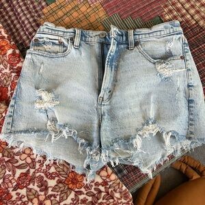 Abercrombie & Fitch Light Blue Distressed High Waist Denim Shorts (Curve Love)